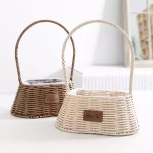 원형 PE라탄 꽃바구니 25x33cm 2컬러 인테리어 장식 소품 바스켓 손잡이 소풍