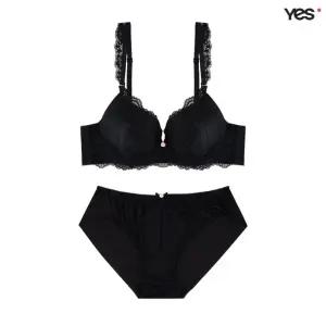 [롯데백화점]예스 러블리 로즈 블랙 커버리지 브라 헴팬티 세트 YSWBB101YSWPB101