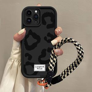 블랙 레오파드 프린트 행잉 스트랩 폰 케이스 (아이폰 17 Pro 13, XR, XS, Plus, 15, 14, 16 8 12, 17Air) 소프트 7, 11, Pro, X, 16E, Max, 커버
