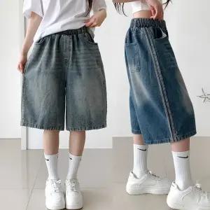 [이게 진짜 HIP] 데님 라인 버뮤다 풀밴딩 와이드 청반바지 캐주얼 데일리룩