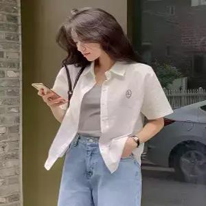 [루엣] MADE 루루 코튼 100 자수 반팔 셔츠