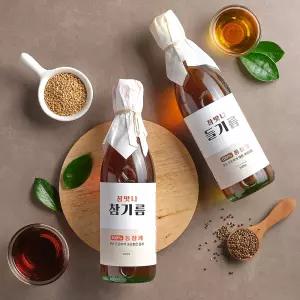 [육해공] 참맛나 참기름 350ml + 들기름 350ml 저온압착 통깨 100%
