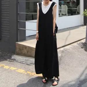 점프수트 데일리 빅사이즈 와이드 팬츠 U넥 여성 포켓