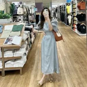 아리엘스타일 스퀘어넥 여리핏 퍼프롱원피스 엔스왈롱원피스