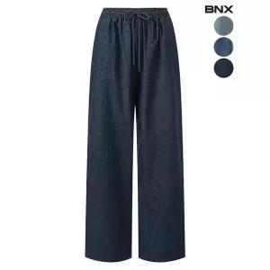 BNX [55-77]여성 스트링 밴딩 와이드 데님 팬츠
