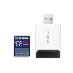 삼성 PRO 얼티밋 풀사이즈 메모리카드+USBReader 128GB SDXC 최대 200MB/s 4K UHD UHS-I C10 U3 V30 DSLR용 A2 미러리스 카메라 PC MB-SY128SB /AM