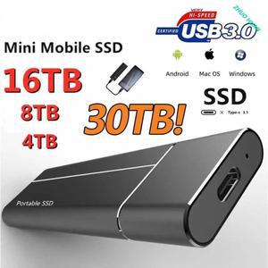 100% 오리지널 고속 16TB 8TB SSD 4TB 2TB 휴대용 외장형 솔리드 스테이트 하드 드라이브 USB3.0 인터페이