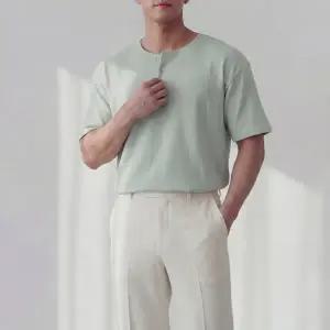 [비템]남자 냉감 와플 원버튼 헨리넥 반팔 티셔츠 6컬러