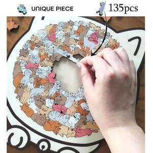 몽테조이 135개 고양이 모양 나무 퍼즐 독특한 불규칙한 조각 게임 생일 크리스마스 선물 어린이용