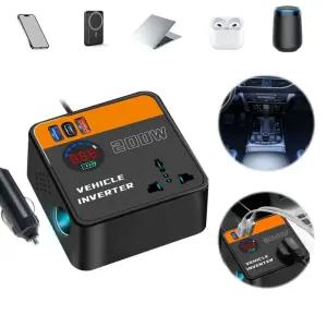 200W 차량용 인버터 12v 24v에서 110v 220v로 고속 충전 전원 어댑터 USB 타입-C 포트 자동차 충전기 인버