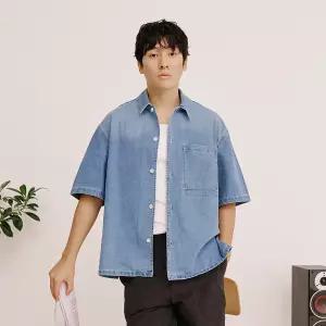 데님 오버 반팔 셔츠_FKBAD5364