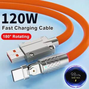 호환 전화 충전기 USB C 케이블에 적합한 180도 회전 벤드 게임 케이블이 포함된 120W 7A 고속 충전 USB Type-C 케이블