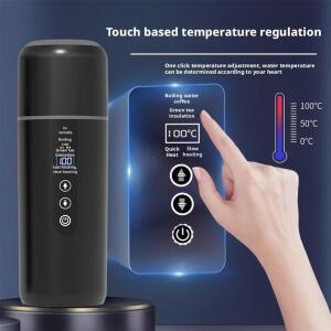 호환 12V/24V 차량용 가열컵 전기 주전자 스테인리스 스틸 스마트 온도 조절 LCD 디스플레이 여행용 커피 머그컵 워머