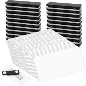 40팩 빈 이름표 자석 뒷면이 있는 1.5 x 3인치 이름 배지 재사용 가능한 DIY 플라스틱 라벨 홀더 개인 맞춤
