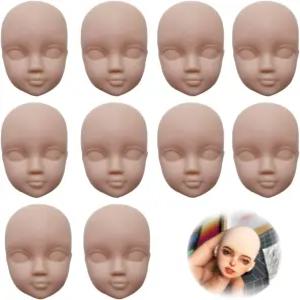 더블우드 10pcs 1/6 인형 헤드 소프트 플라스틱 리페인팅 연습 메이크업 화이트 더블폴드 눈꺼풀 DIY BJD