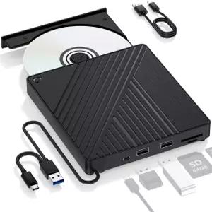 울트라 포터블 5-in-1 외장 블루레이 드라이브 USB 3.0 및 DVD/CD 버너 BD 리더 듀얼 포트 SD/TF 리더기