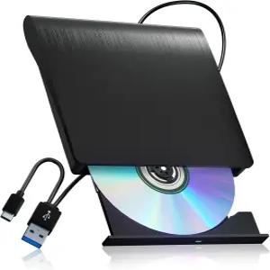 노트북 PC용 juwuoi 외장 CD/DVD 드라이브 USB 3.0 휴대용 광학 버너 Windows 10 11 Linux Mac OS(블랙)와