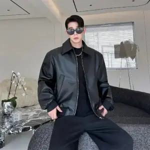 슬램덩크 남친 검정 가을 클래식숄카라 PU 가죽 항공 숏 재킷 점퍼 HO3