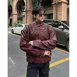 슬램덩크 남사친 가을 하이넥 다크 점퍼 항공 슬림핏 와인 숏 가죽 PU HO3