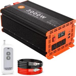 3000와트 파워 인버터 12V DC 110V/120V AC 컨버터 피크 6000W 자동차 LCD 디스플레이 3개 콘센트 RV 트럭