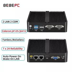 BEBEPC 팬리스 산업용 미니 컴퓨터 J6412 j4125 i5 4200U 5200U 듀얼 LAN RS232 Win1011 프로 리눅스 우분