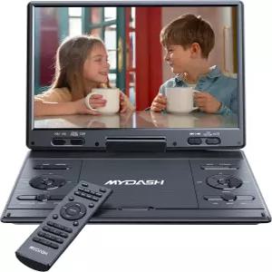 12.5인치 회전 화면을 갖춘 MYDASH 14.9인치 휴대용 DVD 플레이어 - 충전식 자동차 및 여행 지역 무료