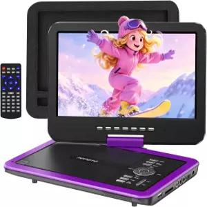 POFOTO 12.5인치 휴대용 DVD 플레이어 10.5인치 HD 스위블 화면 6시간 배터리 수명 듀얼 스피커 포함