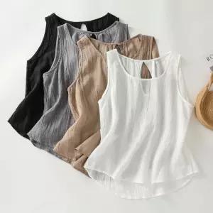 토르 여사친 여름 나시 티 면마 린넨 민소매티 민소매 주름 티셔츠 OPH2