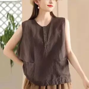 토르 여친 무지티 맨투맨 라운드 린넨 민소매 탑이너 포켓 민소매티 앤티크 나시 OPH1