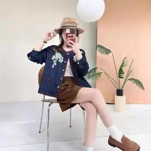 EAMT 여친 청 봄 빈티지 가디건 자수 넥 카디건 포켓 톱 EUNG1