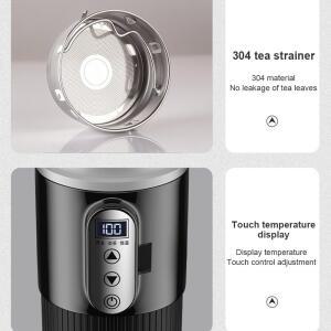 호환 12V/24V 스테인리스 스틸 여행용 커피 머그컵 워머 차량용 가열컵 디지털 LCD 디스플레이 스마트 온도 센서 전기 물컵