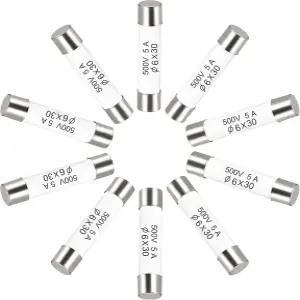 증폭기 에너지 절약 램프 밸러스트 10개를 위한 5A 500V 6x30mm 세라믹 카트리지 퓨즈 고속 블로우 교체