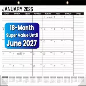 탁상용 달력 2026-2027 - 2027년 6월까지 18개월 캘린더 17 x 12 넉넉한 공간 플라스틱 커버 대형 2026