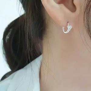 [하프클럽/]여자 실버 큐빅 하트 원터치 링 귀걸이