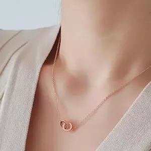 [하프클럽/]여자 미니멀 심플 데일리 큐빅 두개의 링 목걸이