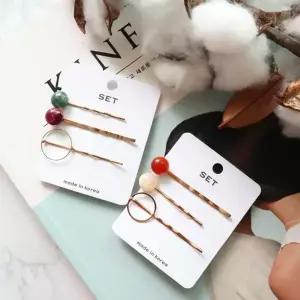 [하프클럽/]여자 사계절 데일리룩 화사한 컬러 원석 진주 헤어핀 세트