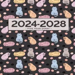 5년 일기 2024-2028 공을 가지고 노는 귀여운 고양이 4마리 하드커버 영국 공휴일 달의 단계 생일 및 축하