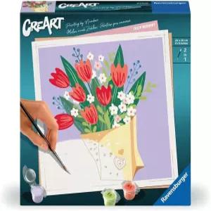 레이븐스버거 크리아트 2558 튤립 꽃다발 숫자 그림 붓과 릴 물감으로 DIY 세트 남성을 위한 선물 성인을