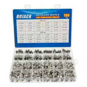 BOJACK 24 가치 360개 패스트 블로우 유리 퓨즈 모음 키트 5x20mm 250V 0.25 1 2 3 4 5 8 10 12 15 20A 0.5