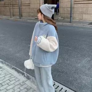 [하프클럽/]여성 캐주얼 점퍼 뽀글이 후리스 자켓 소매 배색
