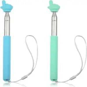 2pcs 텔레스코픽 교사용 포인터 랜야드가 있는 스틱 확장 가능한 핸드 손가락 가리키는 스피커용 접이식