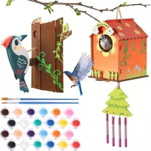 JMMICO 나만의 새집 페인트칠하기 용 나무 그림 공예 키트 외부용 딱따구리 초인종 및 DIY 예술 공예품