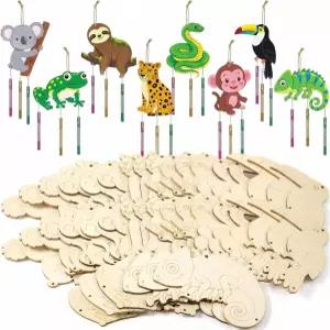블루윈리 16세트 2026 VBS 공예 용 페인팅 키트 우드 열대우림 동물 윈드 차임 일요일 학교 교회 여름