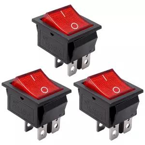mxuteuk 3pcs AC110V/120V 로커 스위치 DPST ON-OFF 4핀 적색 조명 스냅인 토글 전원 250V 6A 125V 10A
