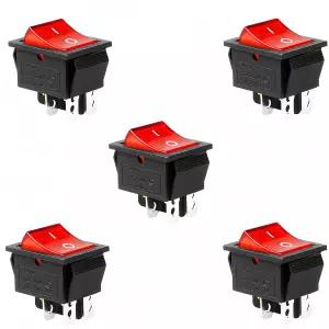 KCD4 5Pcs 전원 열 프레스 로커 스위치 125V/20A 250V/16A 4핀 2 위치 켜기/끄기 빨간색 버튼 라이트 포함