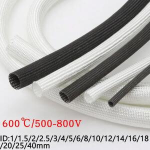 호환 화이트/블랙 600 Deg C 유리 섬유 튜브 1mm ~ 40mm 고온 화학 유리 섬유 꼰 슬리브 소프트 와이어 파이프 보호기, 유리 섬유 튜브 화학 섬유 브레이드 슬리브 소프트 와이어 파이프 보호대