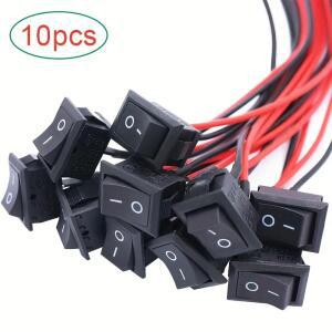 호환 5/10개 사전 배선된 로커 스위치, AC 6A/250V 10A/125V Spst, 2핀 2위치, 사각형 검정색 토글 스위치, 납땜된 전선 , Kcd1-F, 플러그인 타입, 구리 접점, 플러그, On-None-Off 작동, 하드 배선 전원 공급 장치,