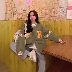 여친 미식복 봄가을 자수 점퍼 후드코트 루즈핏 야구 여스쿨룩 BE3