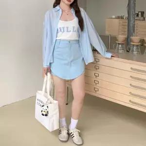 스커트 미니 여사친 여름 추천각 쿨링 끈 블루 빅사이즈 셔츠 쓰리피스 나시 OOTD2