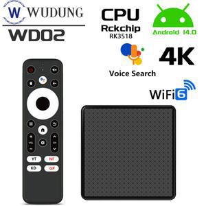 셋톱박스 WUDUNG WD02 안드로이드 TV 스마트 HD WIFI6 2G 리모컨 음성 4K 16G 플레이어 RK3518 울트라 미디어 박스 BT5